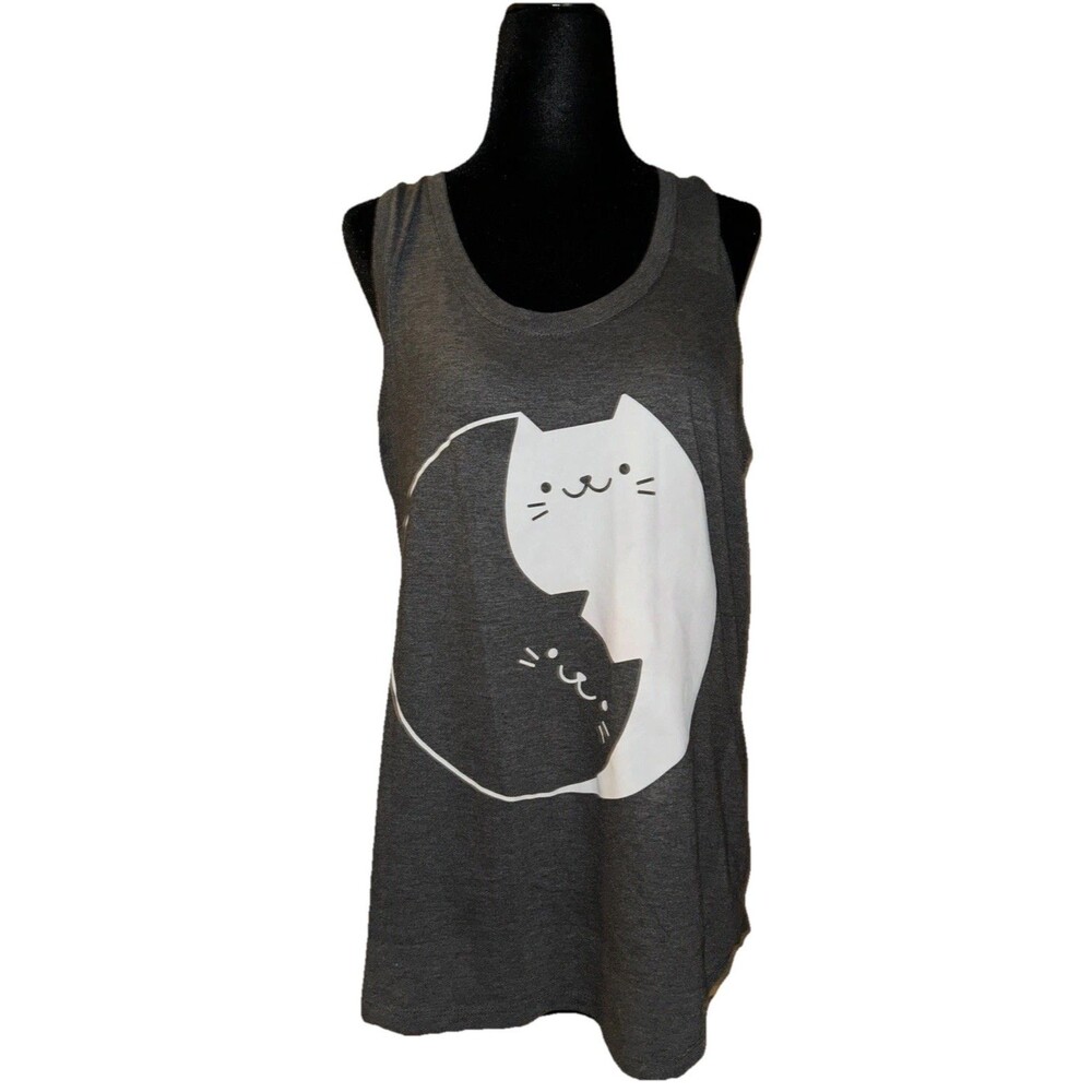 Perfect Tri District Large Ying & Yang Yoga Zen Cute Cats Kittens Tank Top